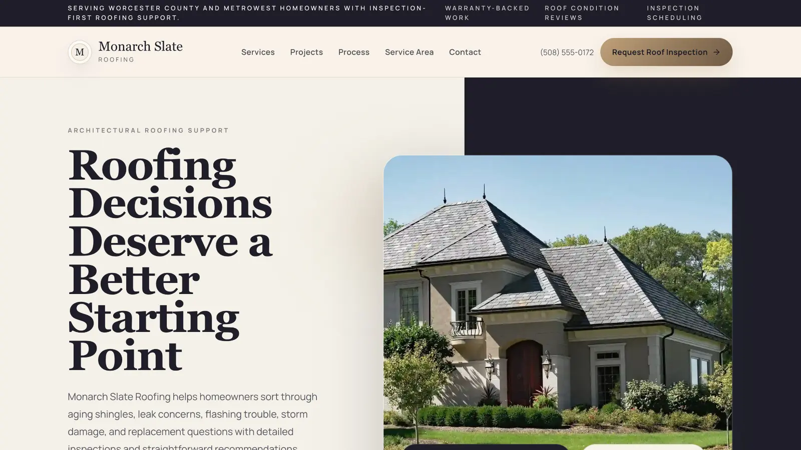 Monarch Slate Roofing website screenshot