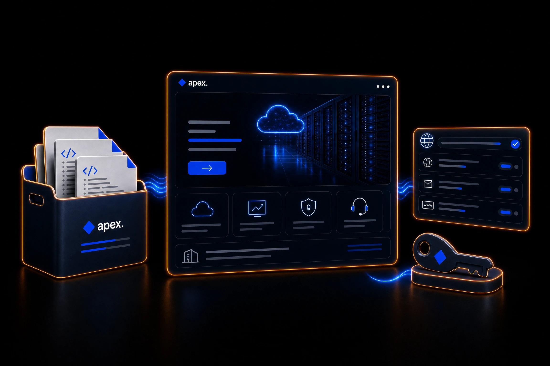 Apex finished website with client-controlled source files, domain controls, and access key