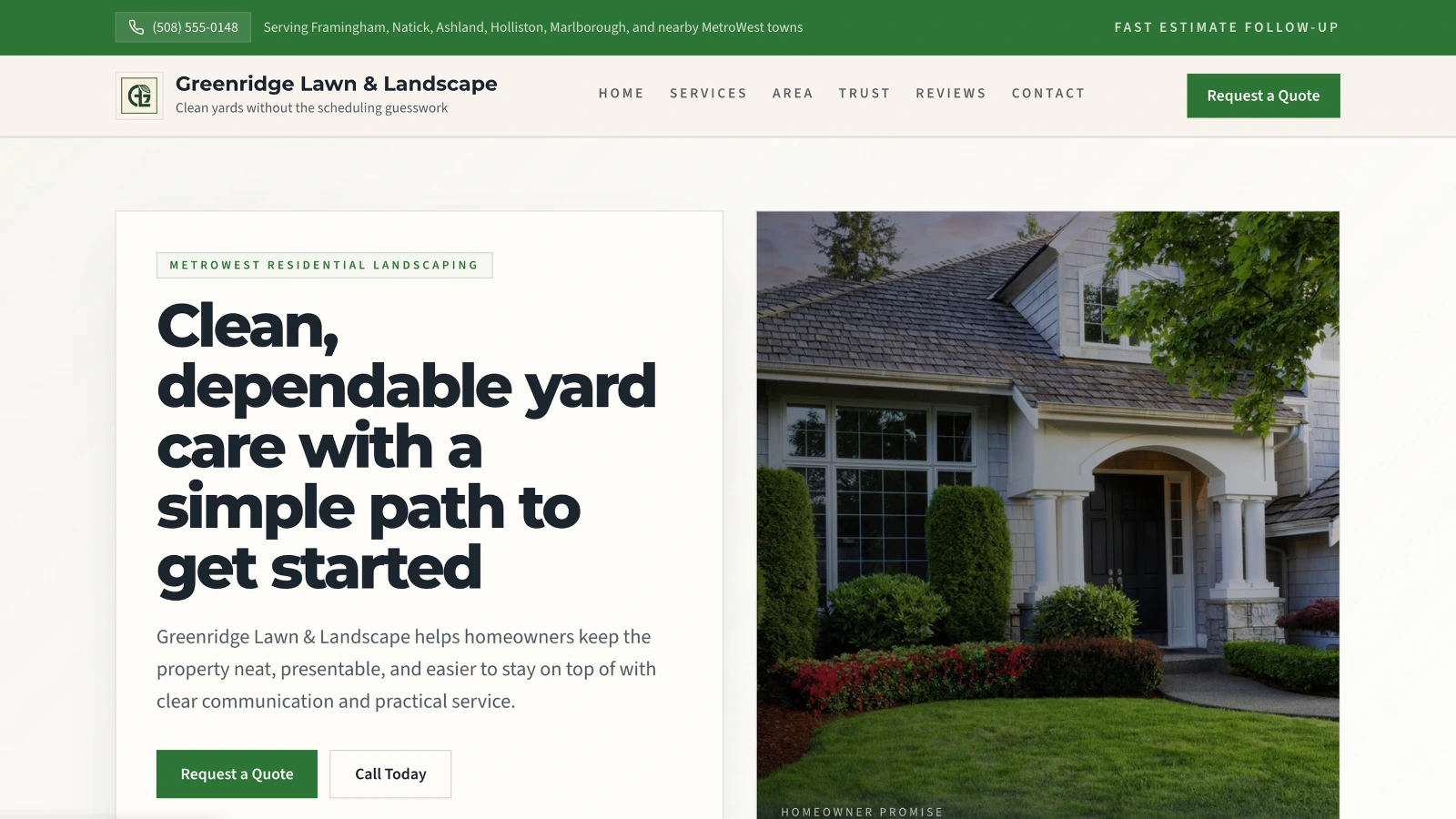 Greenridge Lawn & Landscape website screenshot