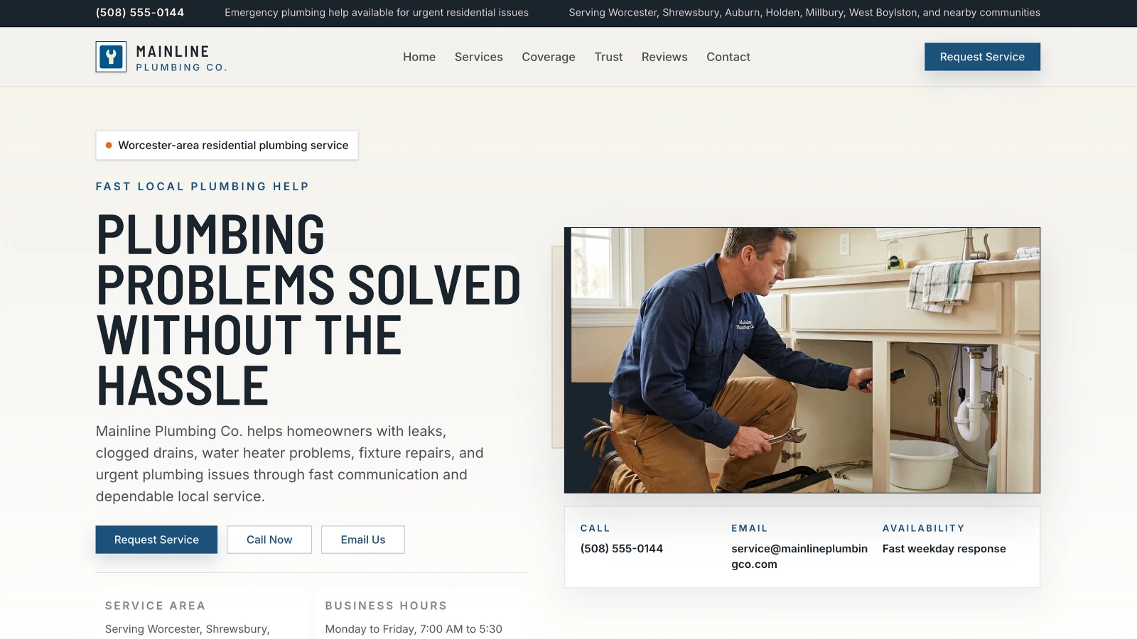 Mainline Plumbing Co. website screenshot