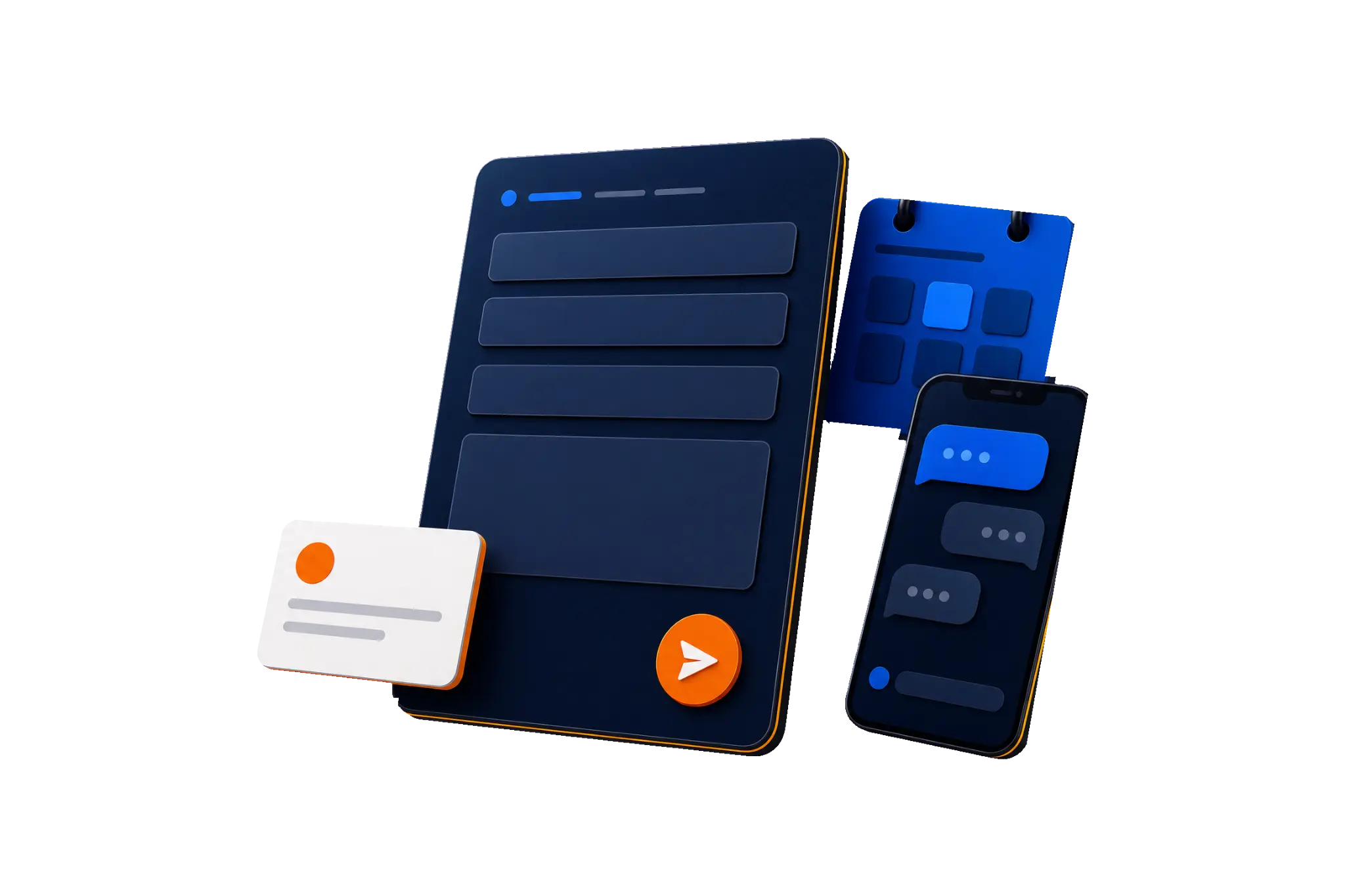 Quote request, calendar, and client communication shown across digital devices