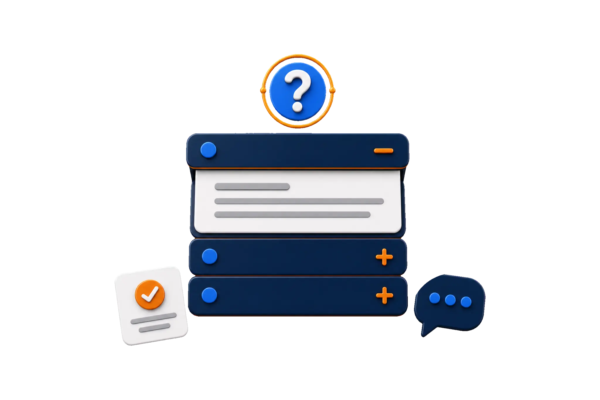 Frequently asked questions, answers, and support details presented in a visual interface