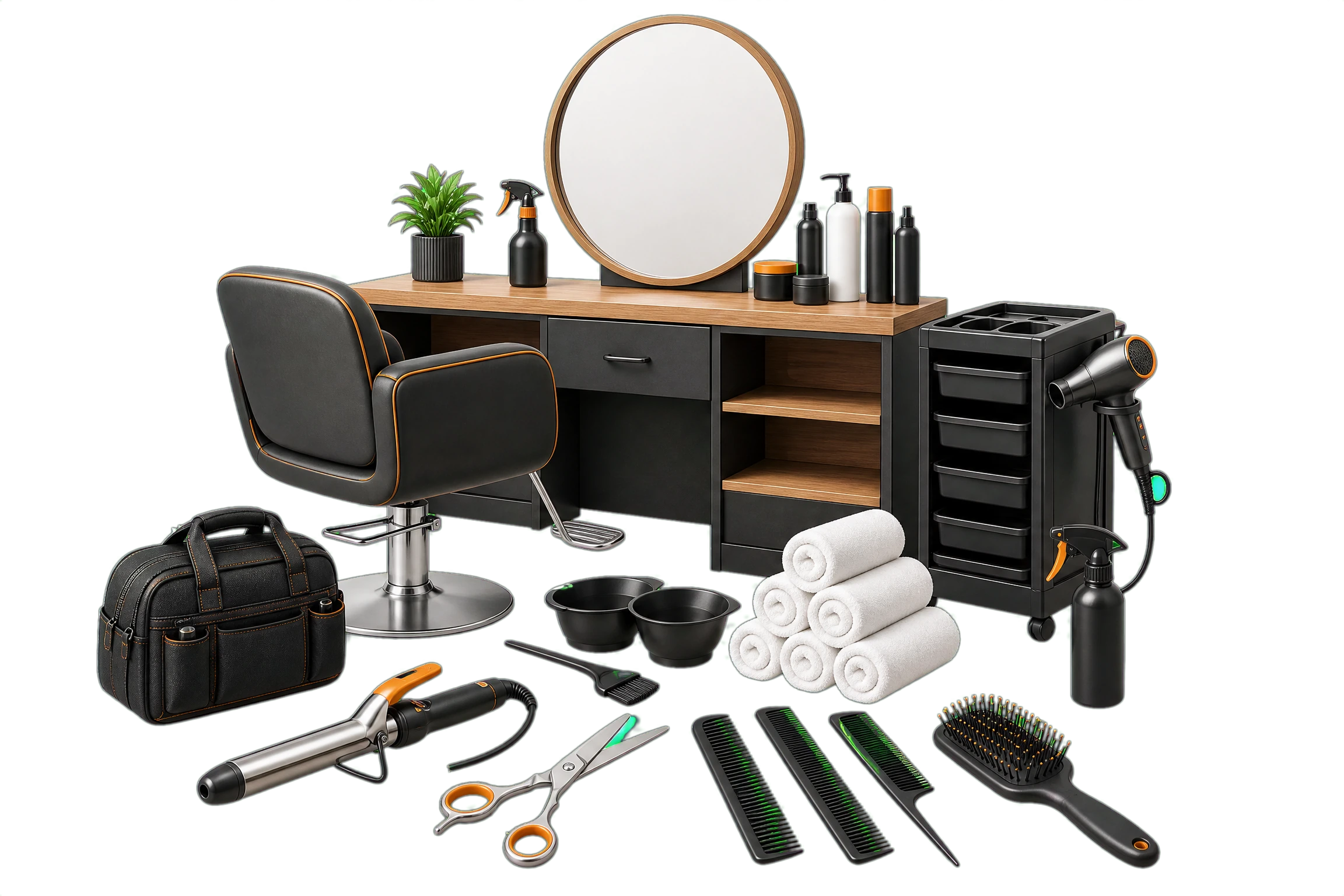 Salon services, styling, and booking materials
