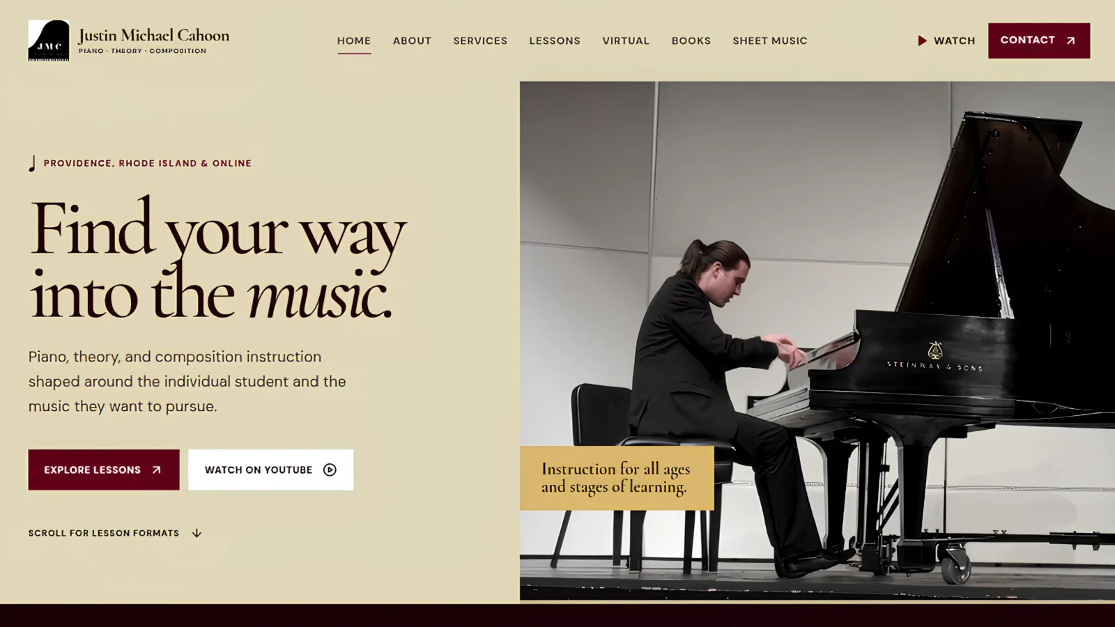 Justin Michael Cahoon website screenshot