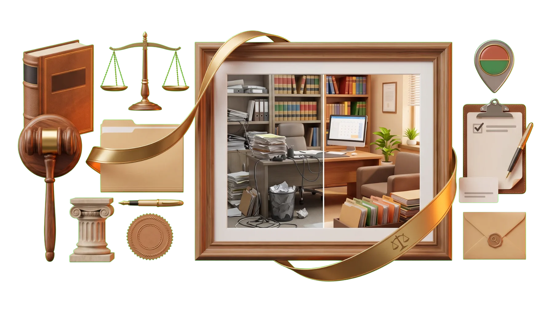 Law firm service, before-and-after office proof, and a consultation path