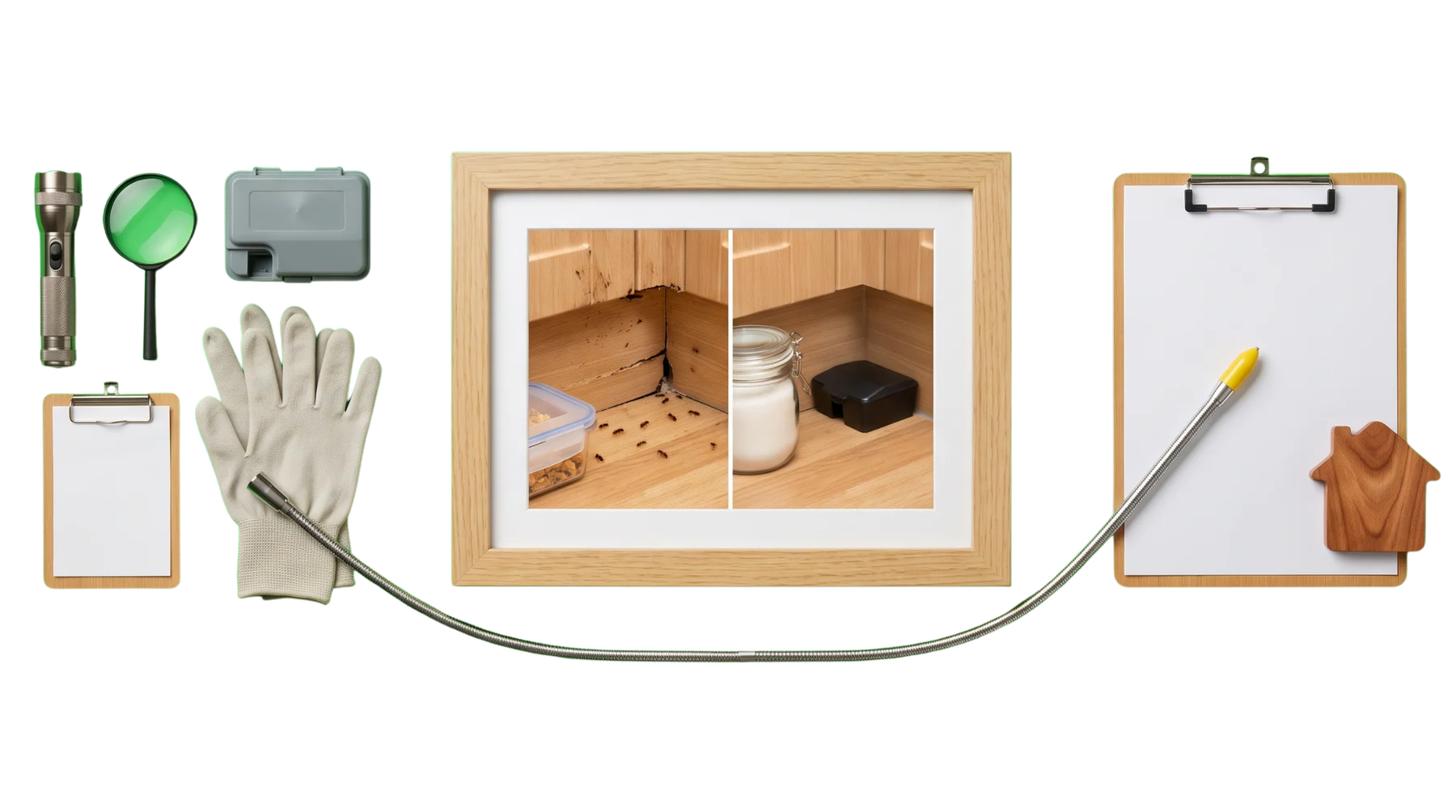 Pest-control service, before-and-after home-protection proof, and a treatment inquiry path