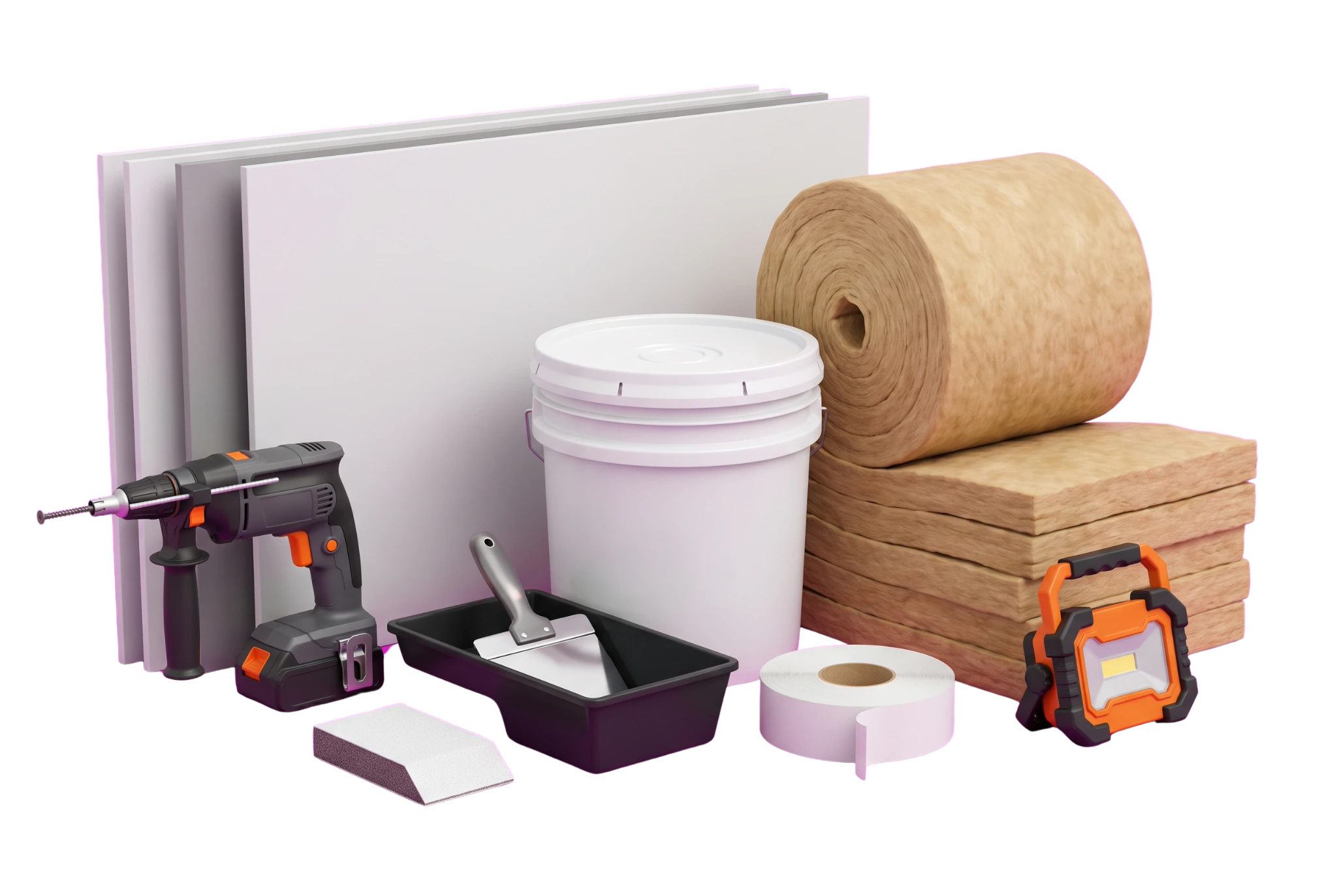 Drywall and insulation materials and service tools