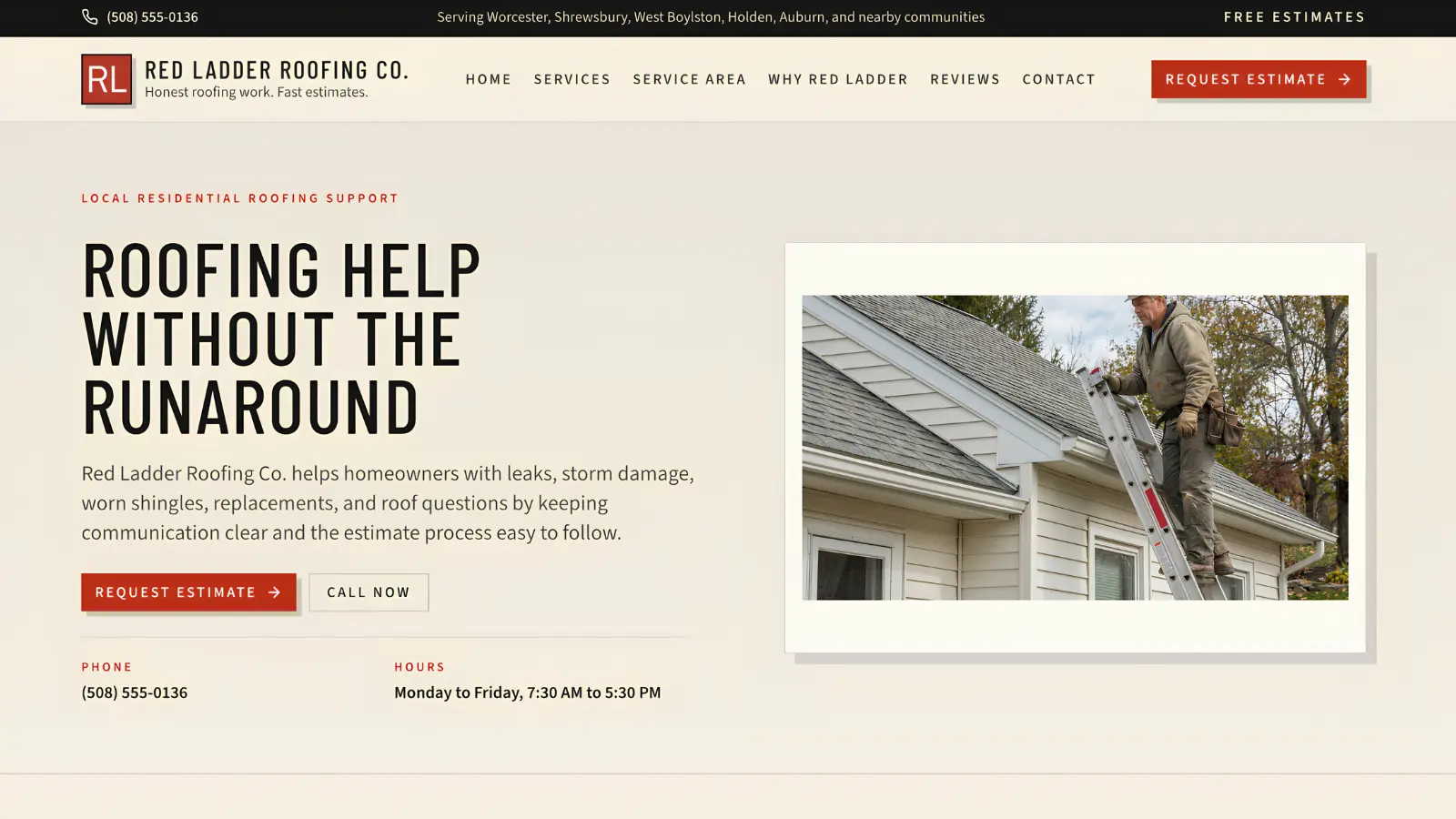 Red Ladder Roofing Co. website screenshot