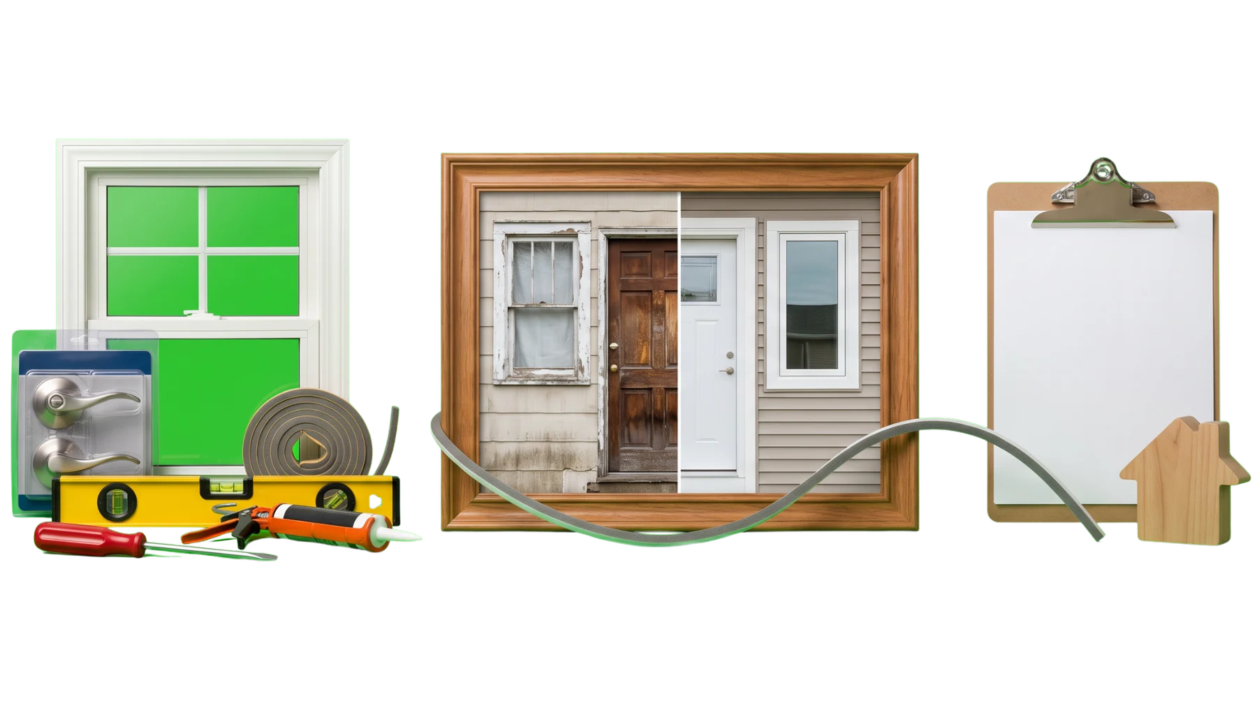 Window and door replacement work, before-and-after installation proof, and an estimate path