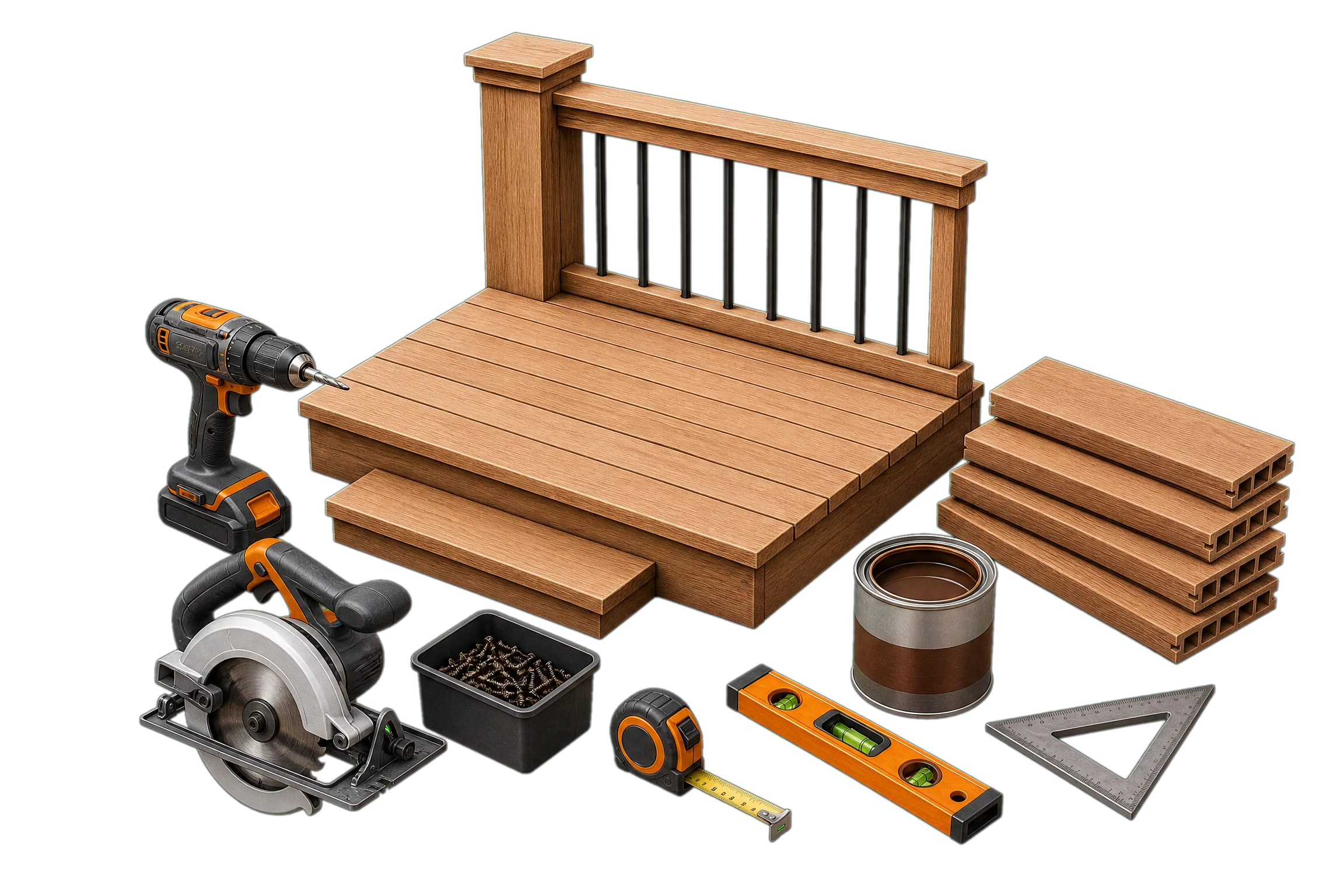 Deck and porch materials and project tools